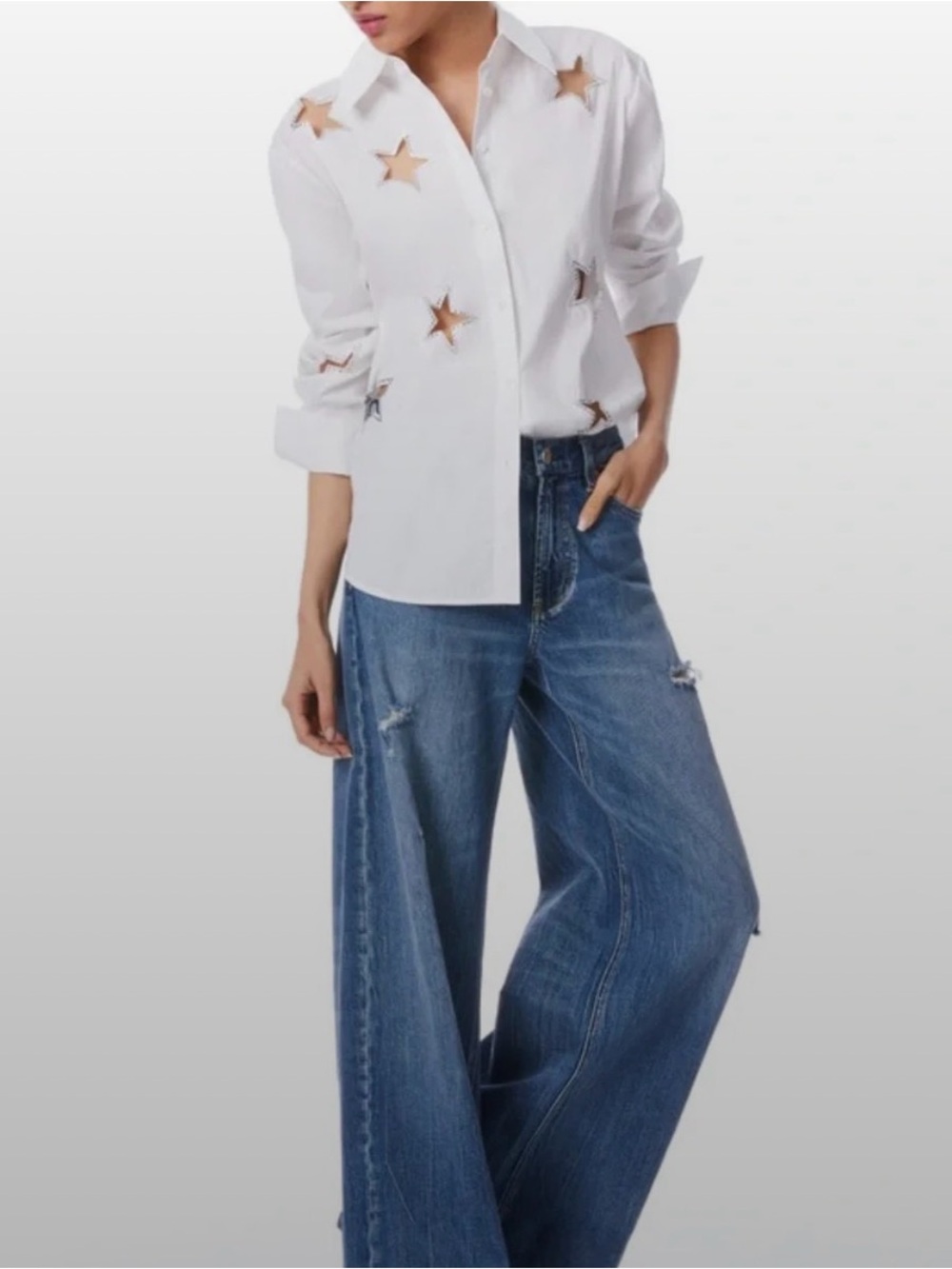 Alice + Olivia White Star Cutout Button-Down Shirt - Picture 2 of 5